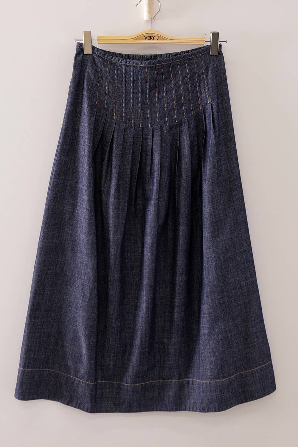 Dark Indigo Vintage Wash Denim Midi Skirt