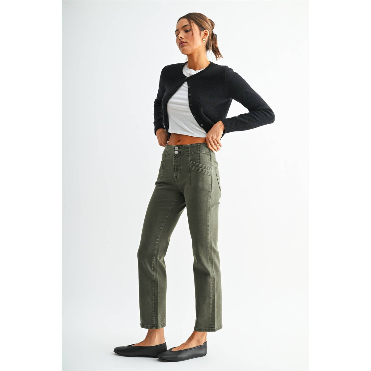 Mica Denim Verdant Green Mid-Rise Straight Leg Jean