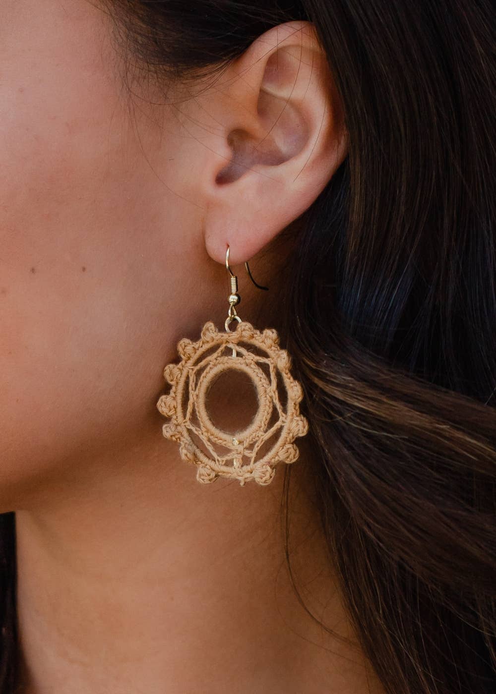 Tan Crochet Hoop Earrings