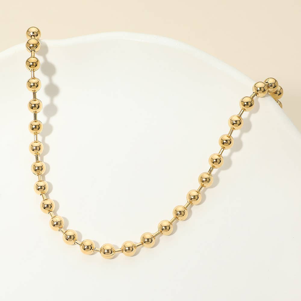 Stainless Steel Beaded Chain Necklace: Silver