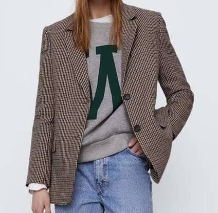British-Inspired Houndstooth Blazer