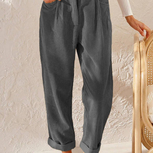 Gray corduroy straight leg pants