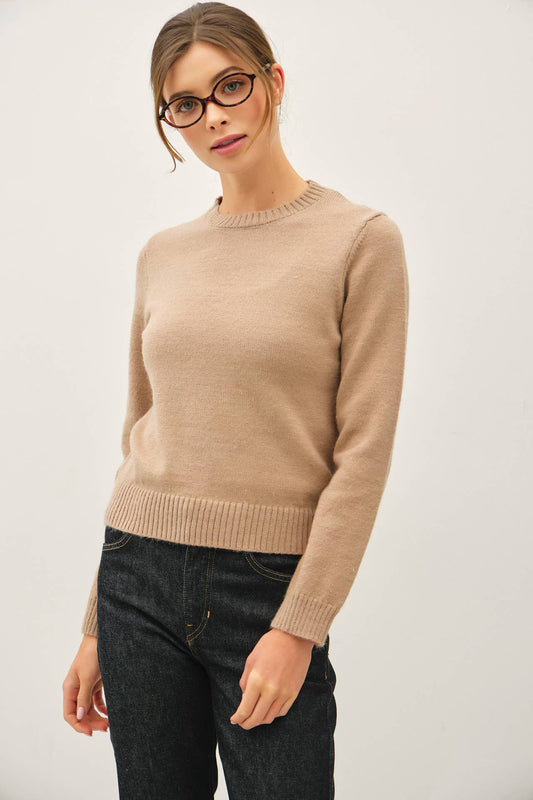 Mocha Wool Blended Basic Sweater