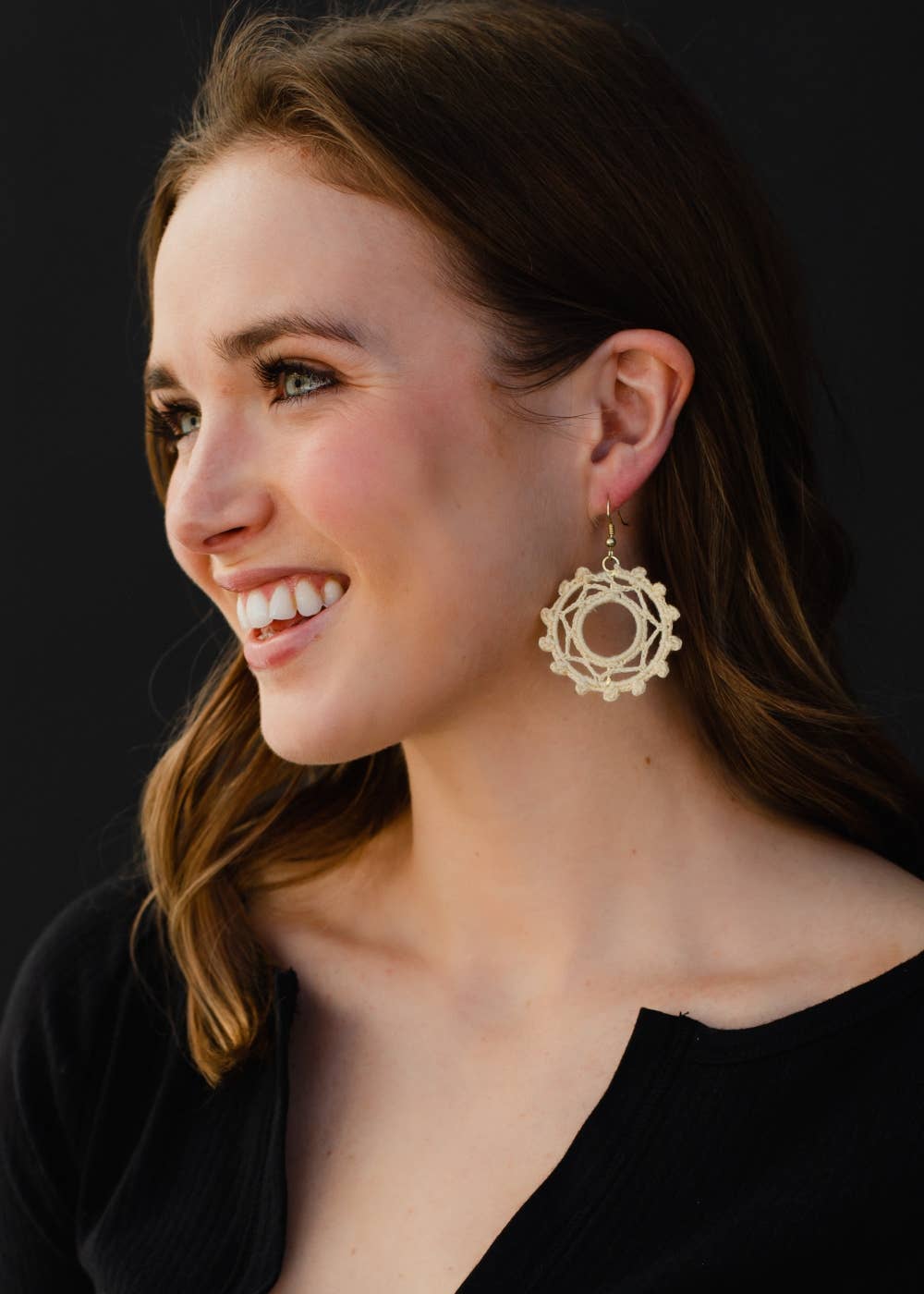 Cream Crochet Hoop Earrings