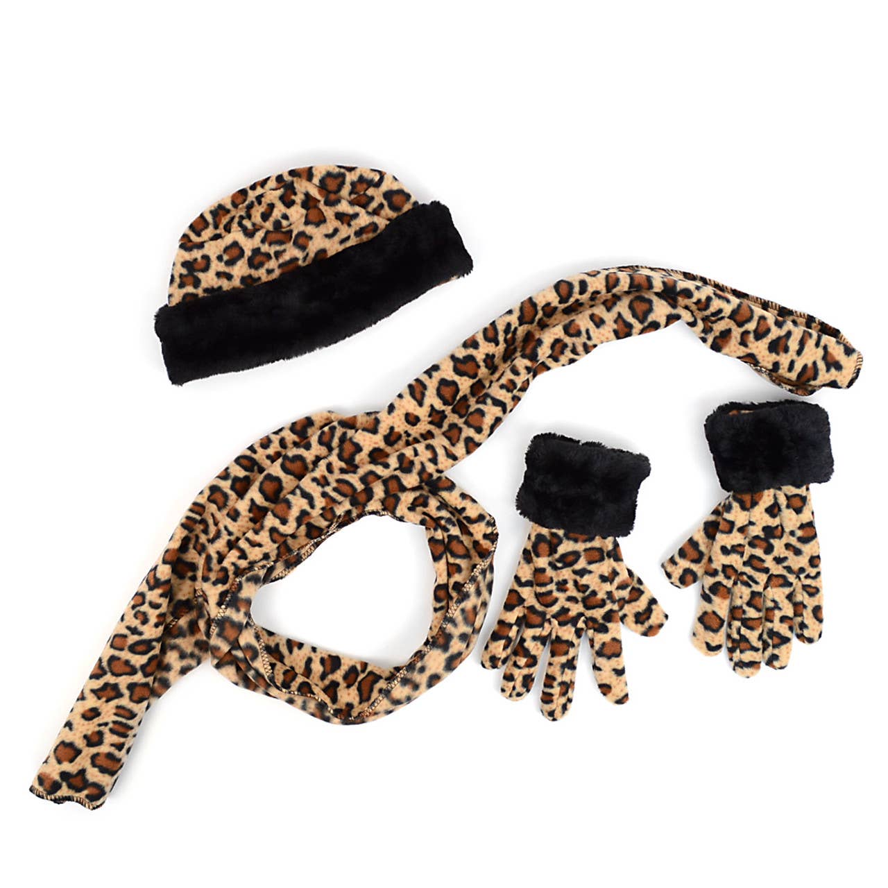 Women's Fleece Jaguar Print with Fur Trim Winter Set