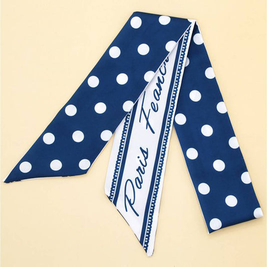 Blue Polka Dot Silky Bowknot Scarf