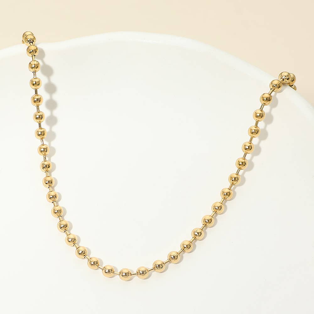Stainless Steel Beaded Chain Necklace: Gold