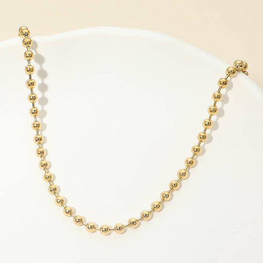 Stainless Steel Beaded Chain Necklace: Gold