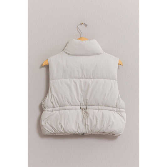 Light Gray Cropped Zipper Closure Puffer Vest