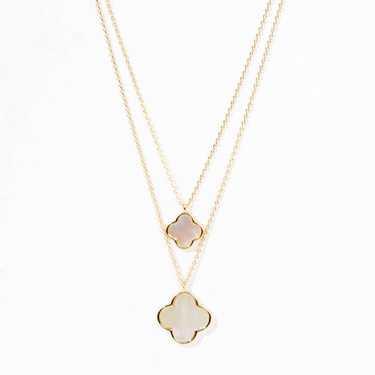 Quatrefoil Pendant Double Layered Necklace: Gold