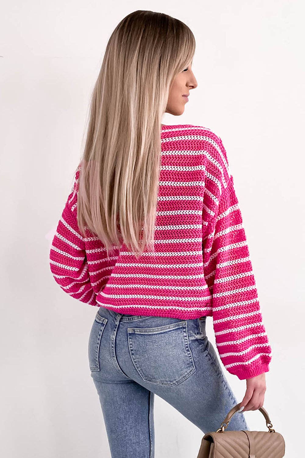 SALE Rose Drop Shoulder Contrasting Striped Sweater