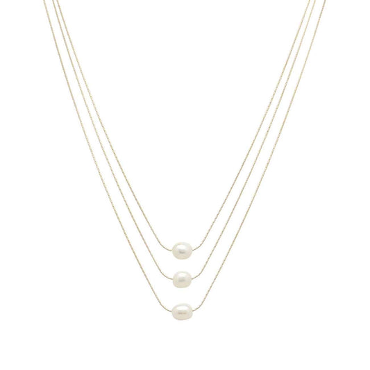 Gold Chain Triple Layered Freshwater Pearl 16"-18" Necklace