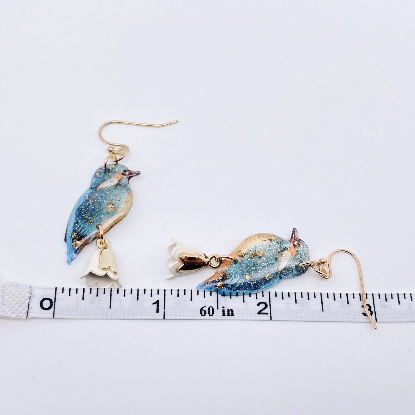 Resin Bird Charm Dangle Earrings: White