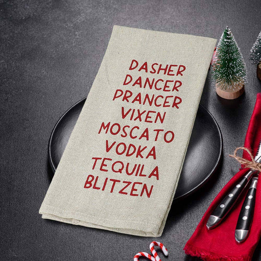 Dasher Dancer Vodka. Funny Printed Kitchen Towel