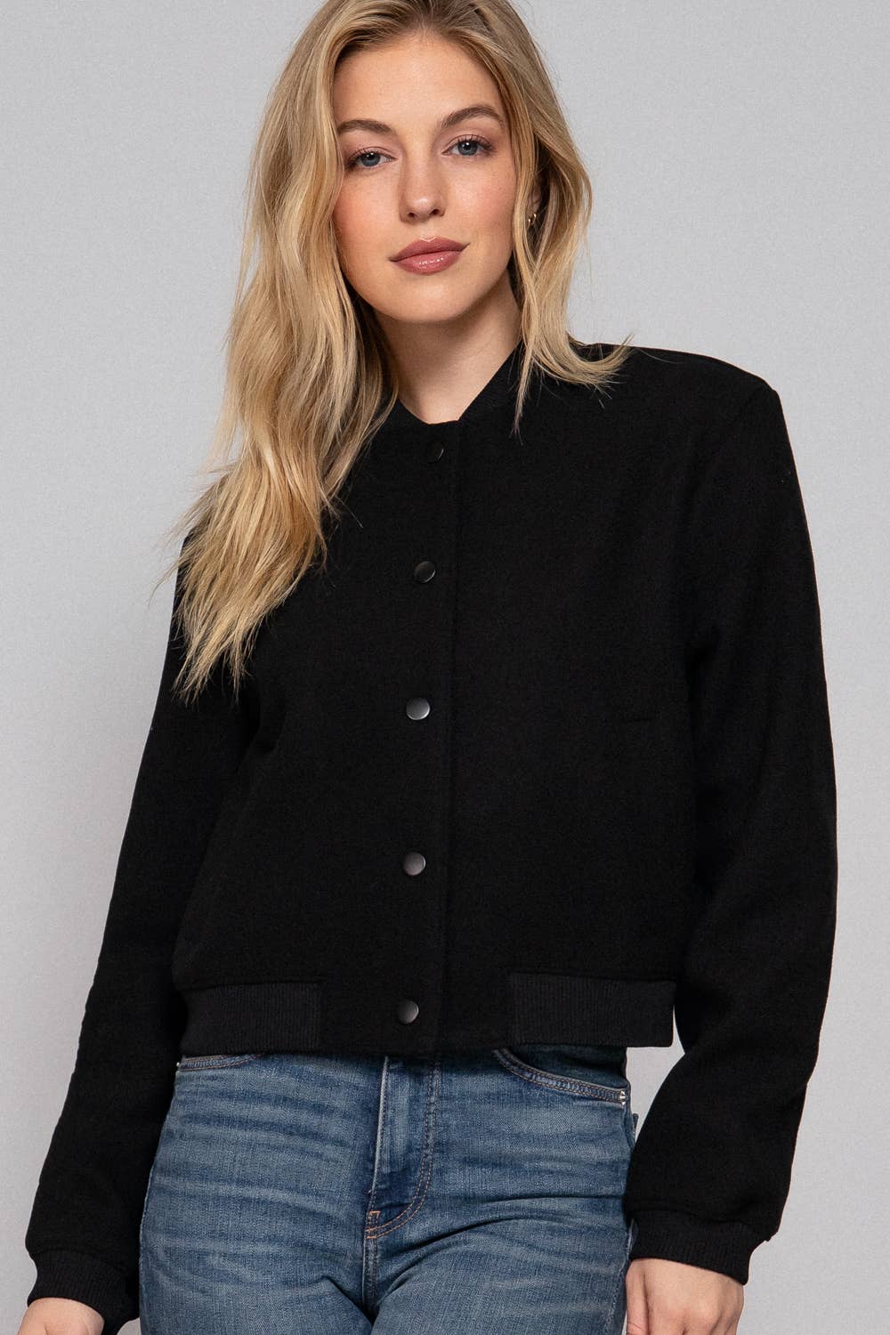 Black Soft Felt Bomber Jacket