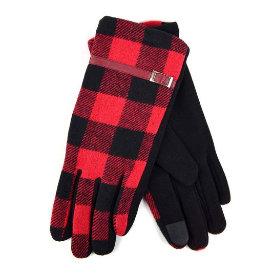 Plaid Touch Screen Women's Gloves:  Black & Red