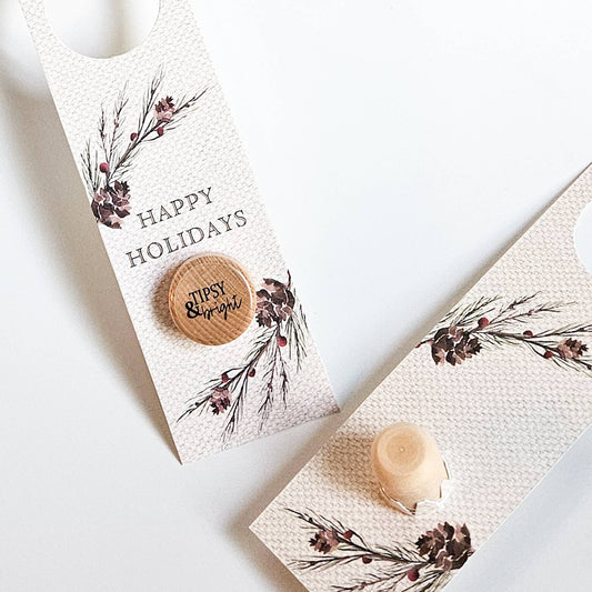Holiday Gift Tag with Wine Stopper: Tipsy & Bright