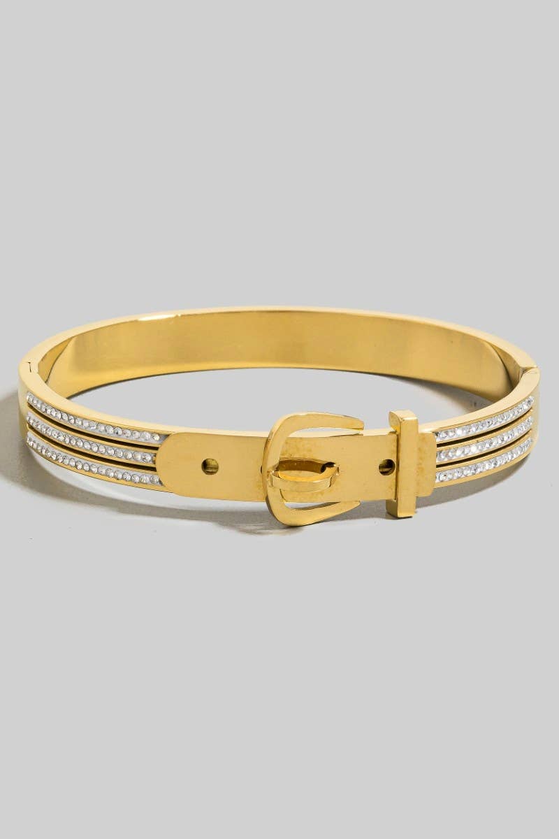 Gold Pave Belt Style Hinge Bangle Bracelet