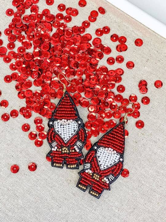 Green Gnome Seed Bead Dangle Earrings
