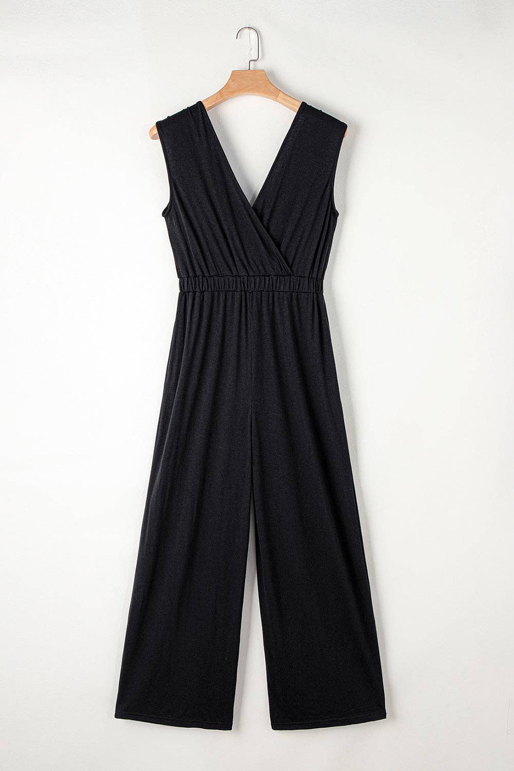 Wide Leg Backless Jumpsuit: Black