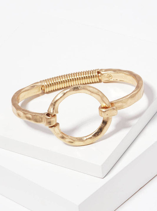 Hammered Gold Metal Round Hook Clasp Hinged Bracelet