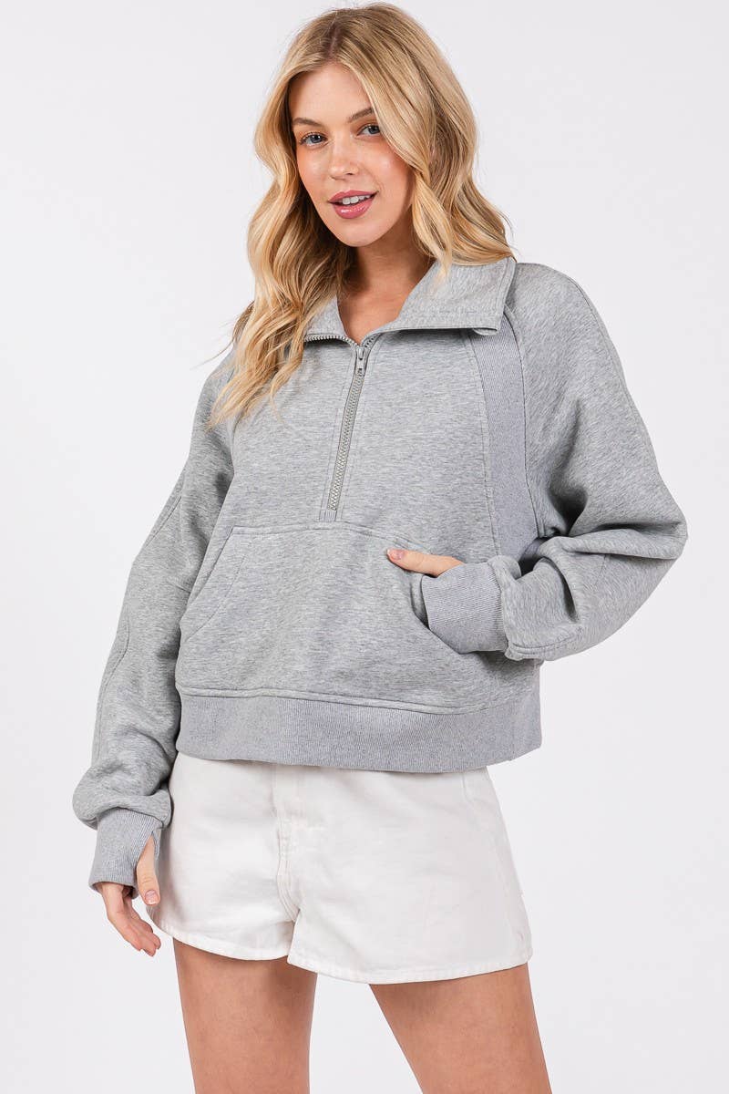 Gray Half Zip Funnel Neck Sweatshirt