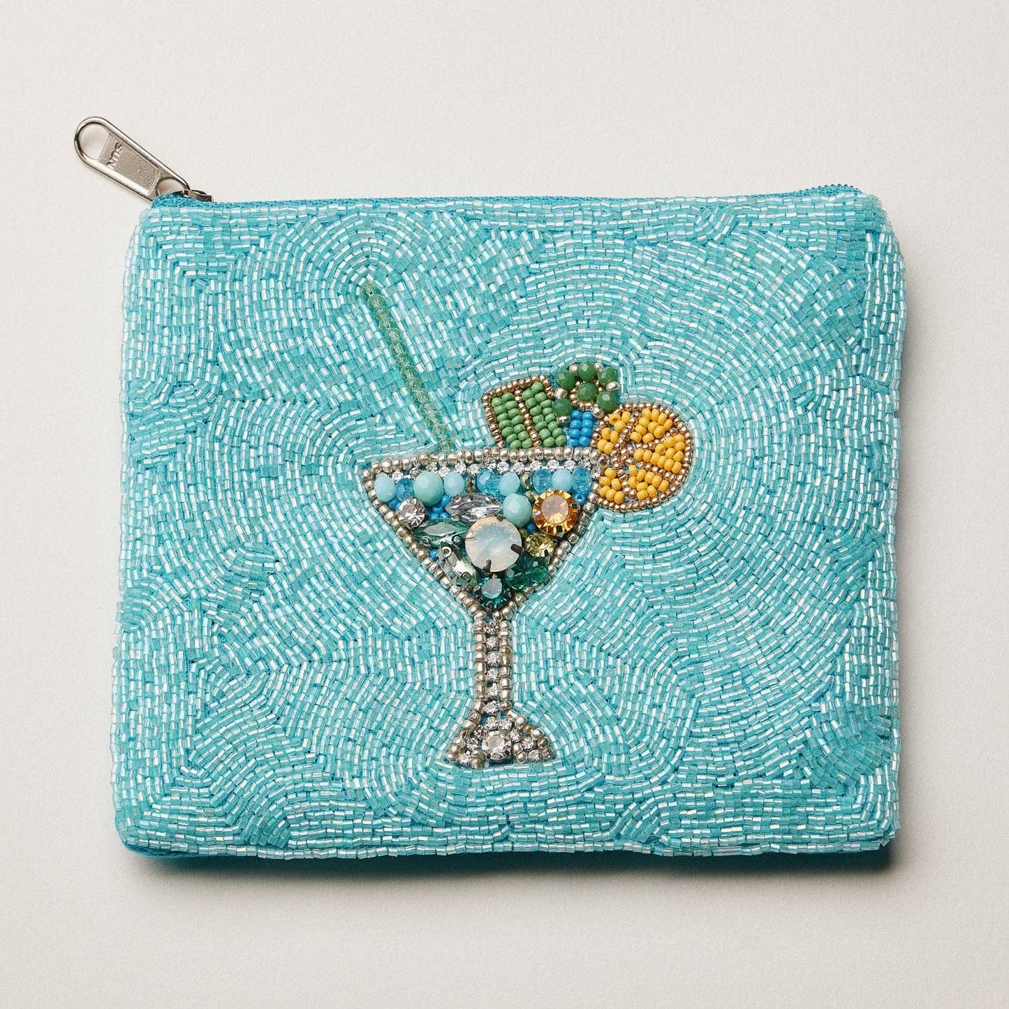 Turquoise Beaded Sequin Cocktail Coin Pouch