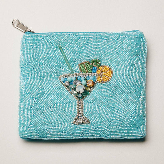 Turquoise Beaded Sequin Cocktail Coin Pouch