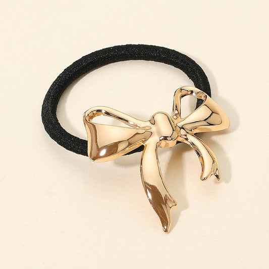 Gold Metal Bow Accent Stretch Hairbands
