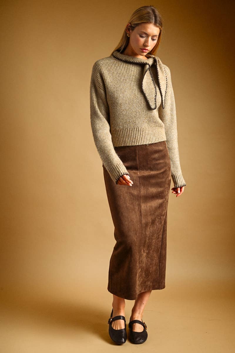 Coffee Suede Straight Skirt