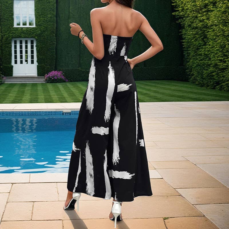 Black & White Printed strapless jumpsuit