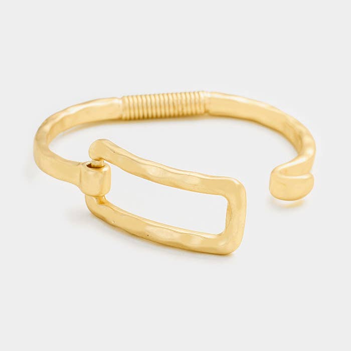 Metal Cut Out Rectangle Hook Bracelet: Gold