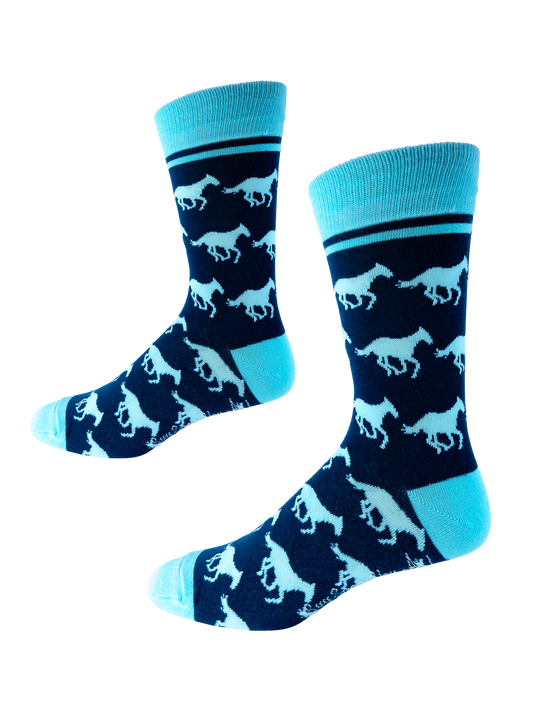 Derby Horses in Light Blue/Navy Men's Socks