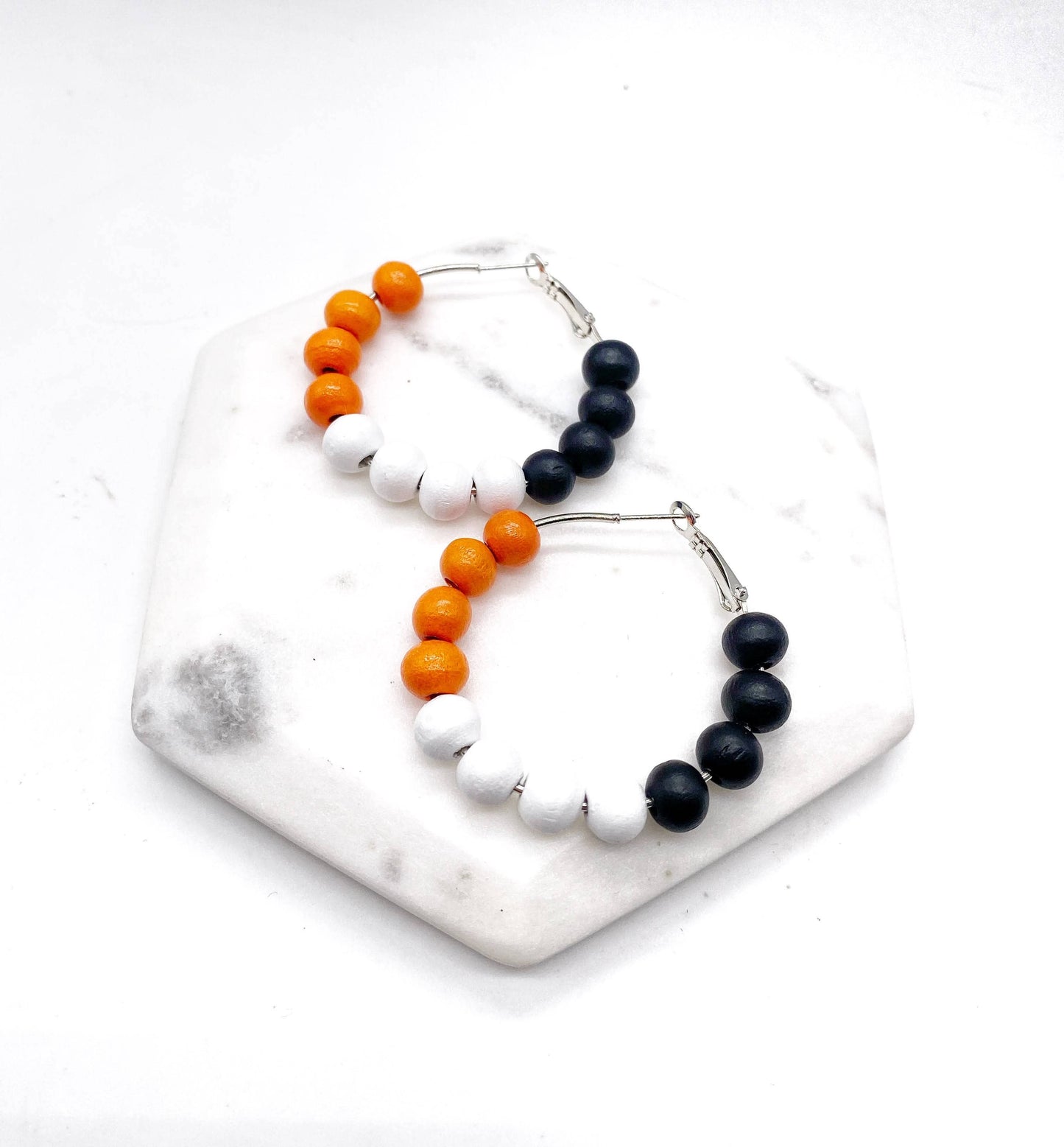 Orange, Black & White Bead Hoop Earrings