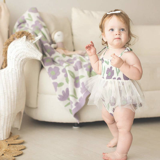Purple Floral Tutu Bubble Romper: 18-24 months