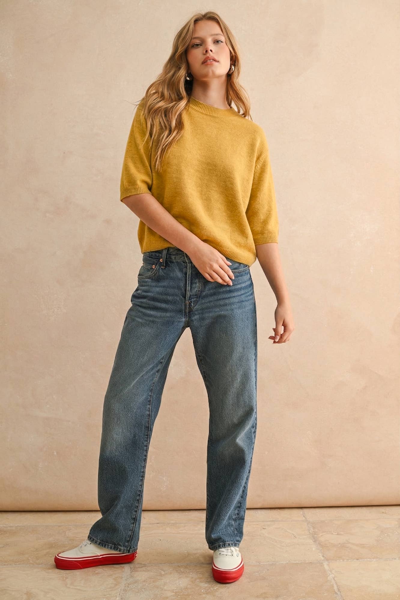 Banana Cream Short Sleeve Sweater Top