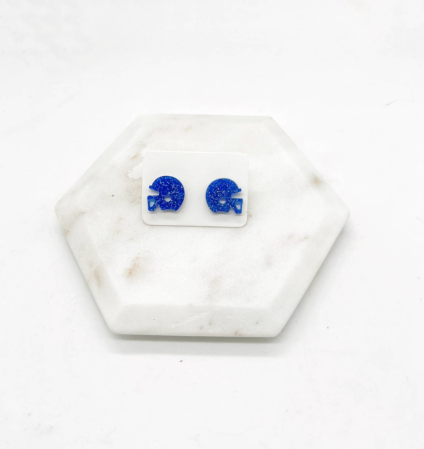 Blue Glitter Acrylic Football Helmet Earrings