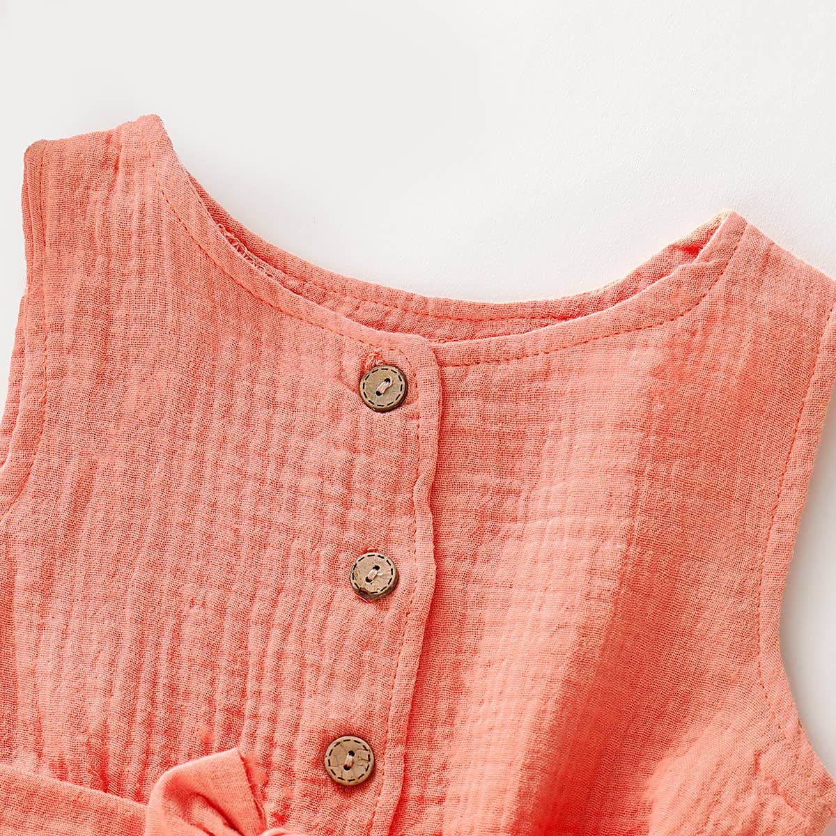 Pink Baby Girl Sleeveless Button Up Belt Romper-12-18 Months