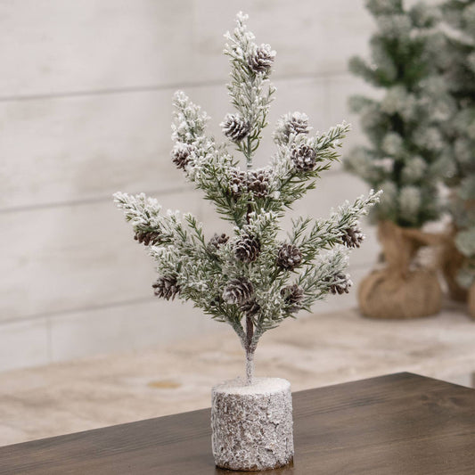 Flocked Bristle Pine Tree w/Cones, 12"