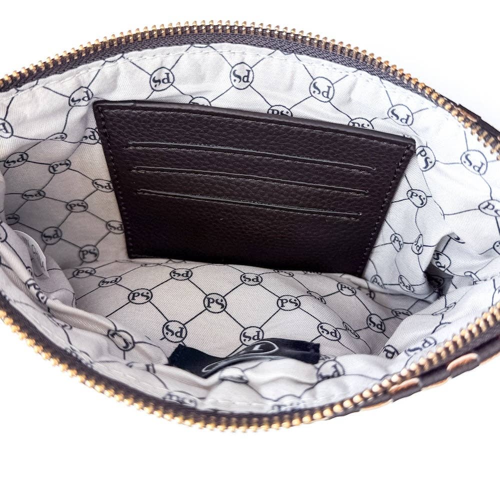 Navy Checkered Emma Woven Clutch Wristlet