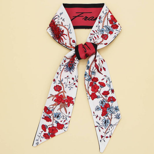 Skinny Wine Floral Ribbon Scarf for Hair or Handbag