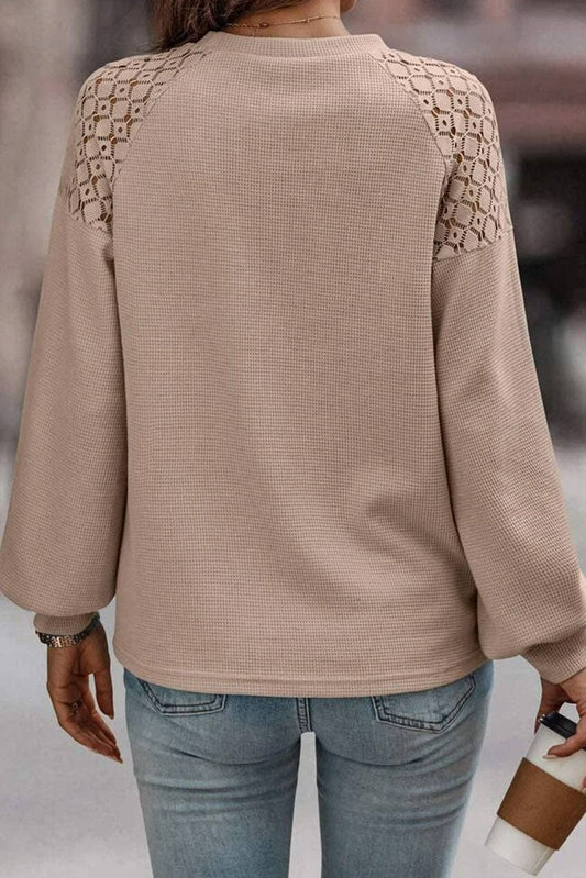 SALE Lace Long Sleeve Textured Pullover Khaki