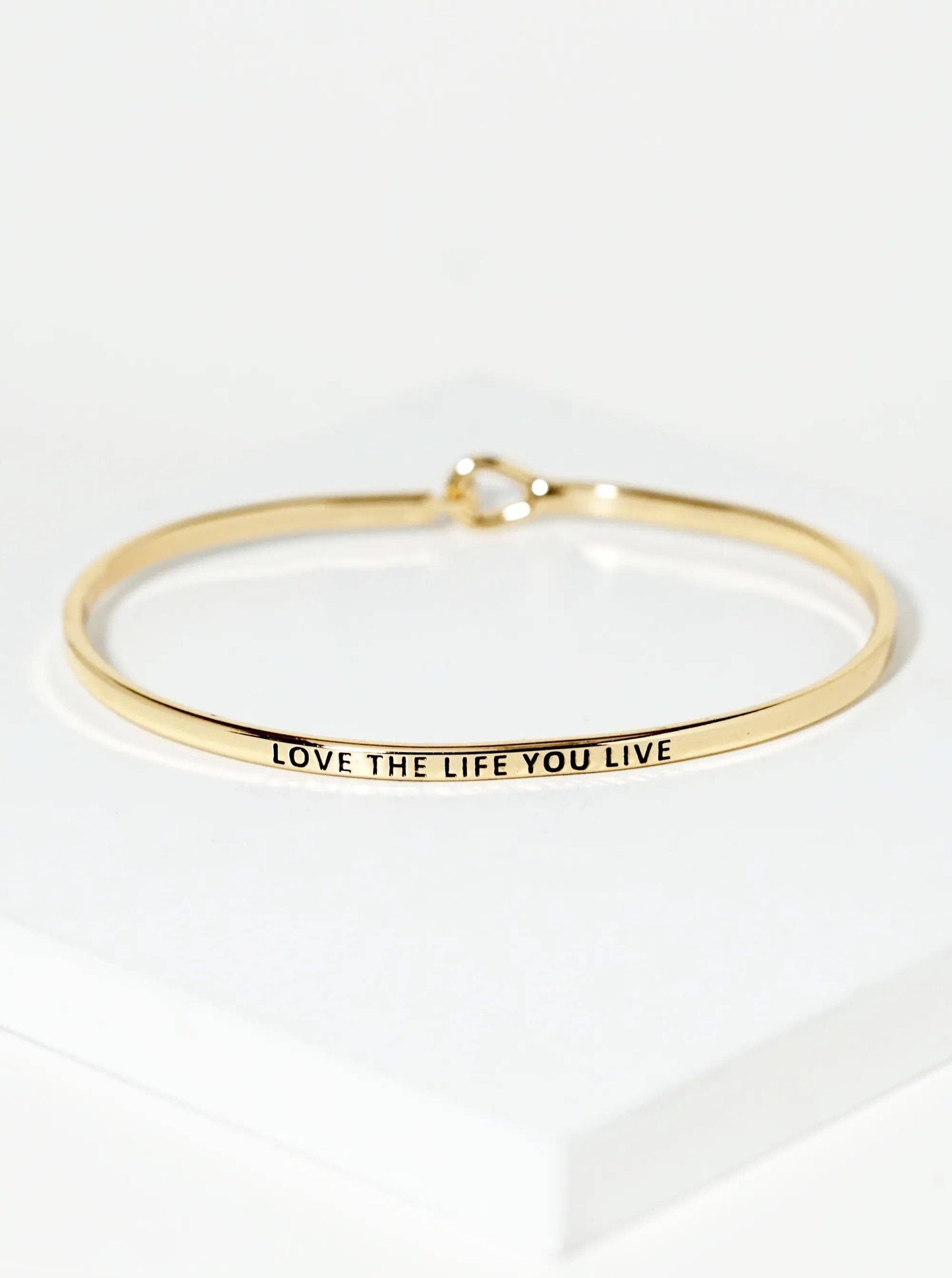 "Love The Life You Live" Engraved Gold Inspirational Bangle Bracelet