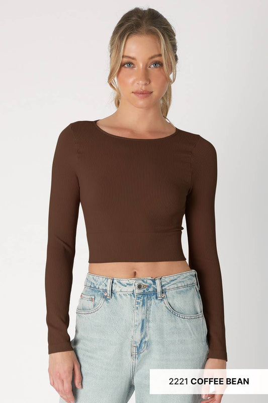 Nikibiki Ribbed Crop Top: Coffee Bean