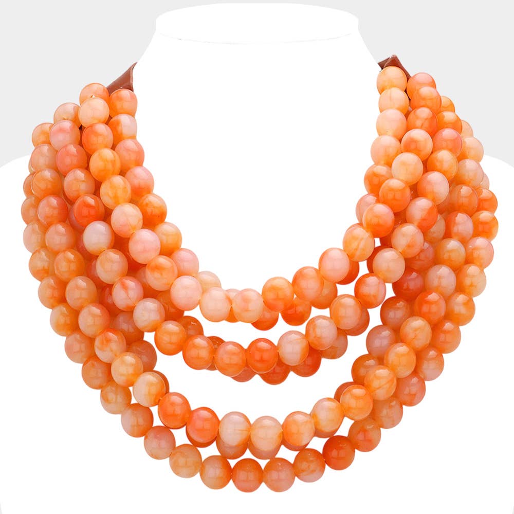 Chunky Acrylic Bead Layered Faux Leather Magnetic Necklace: Brown