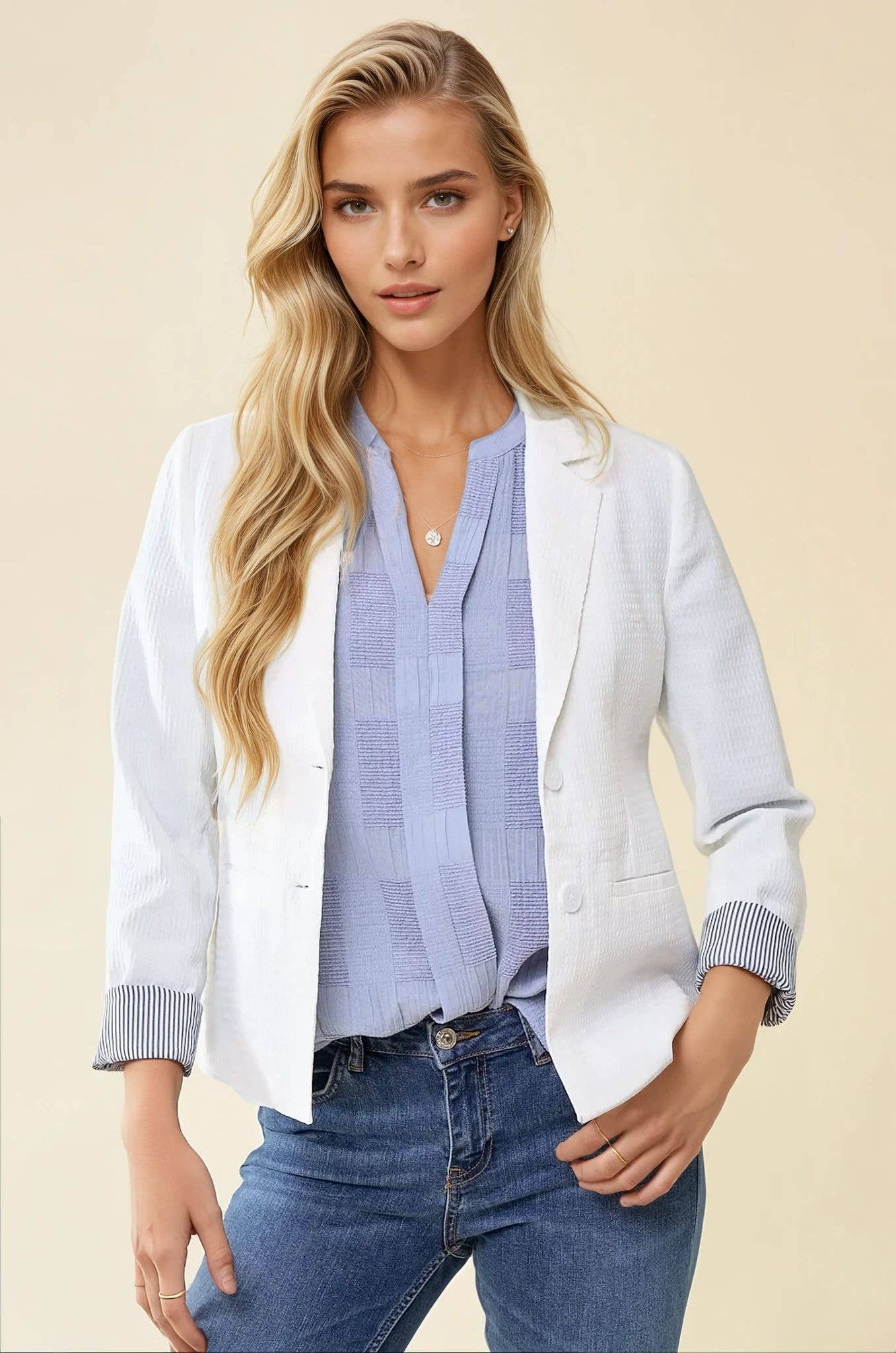 Off White Stripe Lined Blazer