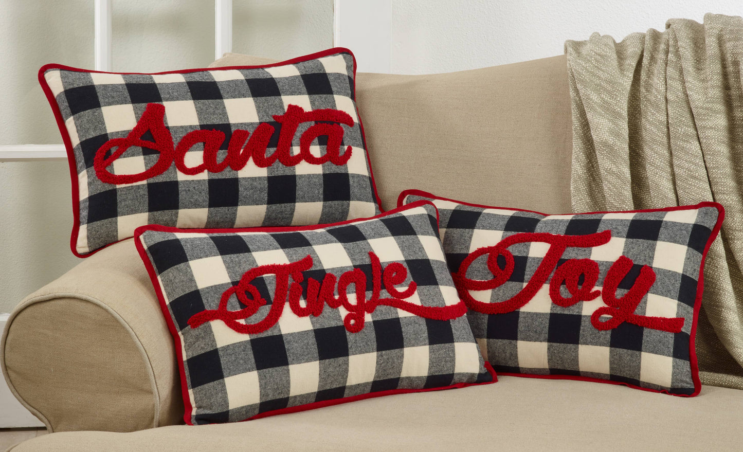 Buffalo Plaid Pillow With Joy Design