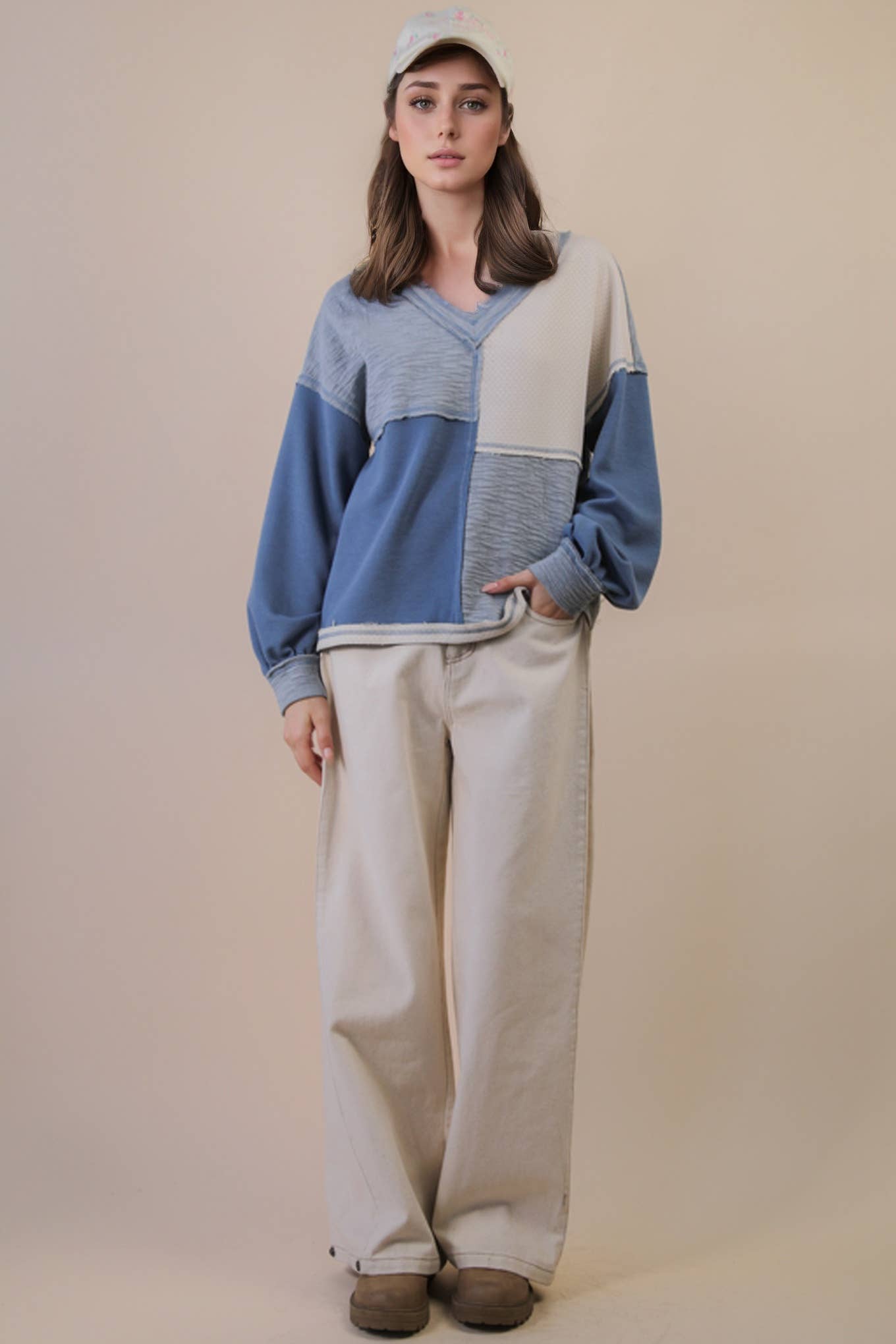Midnight Oversized Color Block Casual Knit Top