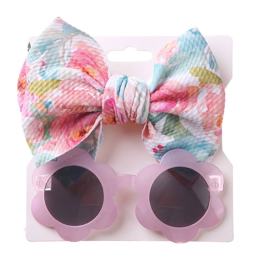 Baby Girl summer sea Sunglasses and floral Headband Set