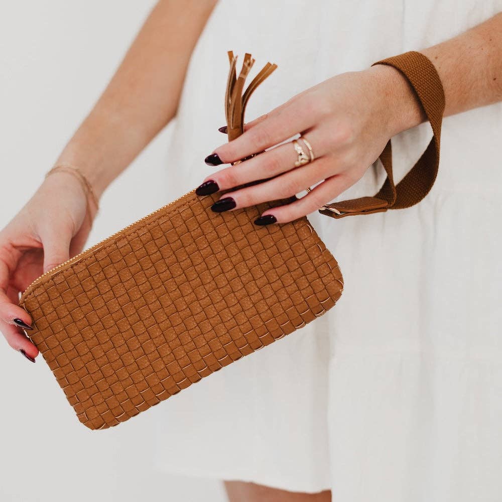 Brown Emma Woven Clutch Wristlet